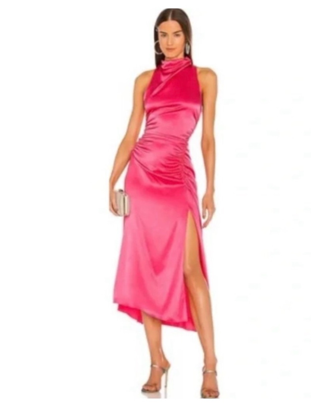 NWT A.L.C. Inez Satin Midi Dress in Guava size 12